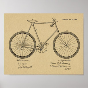 1899ヴィンテージチェーンレス自転車特許プリント ポスター