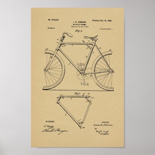 1899ヴィンテージ自転車枠特許プリント ポスター (正面)