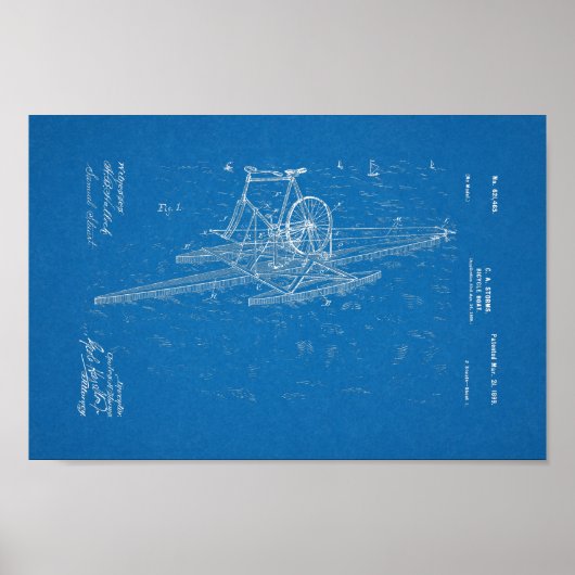 1899ヴィンテージ自転車船特許ブループリントプリント ポスター (正面)
