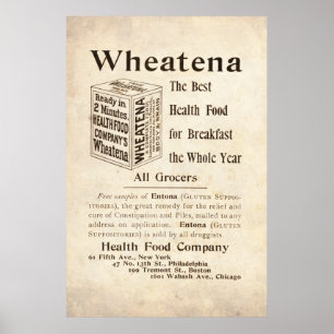 1899年からのヴィンテージのWheatenaの健康食品の広告 ポスター