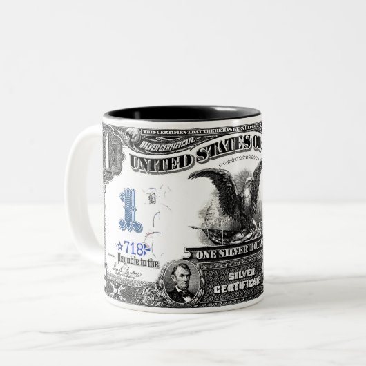 1899年の1ドルの銀証券の黒のワシのマグ ツートーンマグカップ (正面左)
