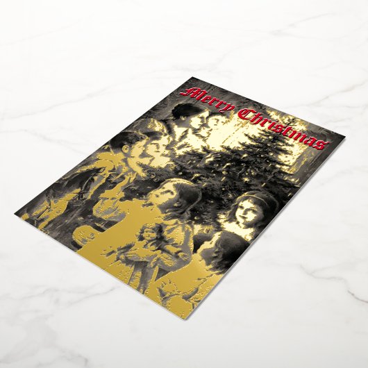 1899年ビクトリアンの子供ののまわりにクリスマスツリー 箔シーズンカード (回転した状態)