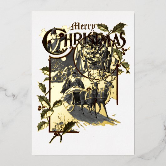 1899年ビクトリアンサンタクロース&トナカイ 箔シーズンカード (正面)