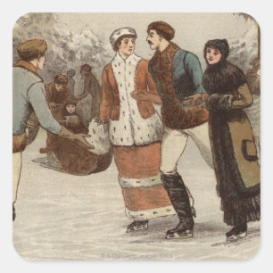 1899年頃：クリスマスを楽しむアイススケーター スクエアシール