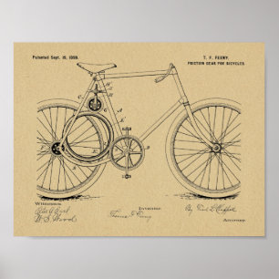 1899自転車ギア特許芸術スケッチプリント ポスター