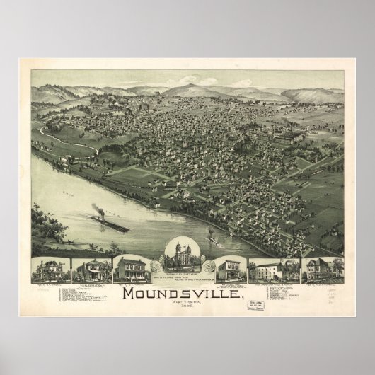1899 Moundsville, WVバードズアイビューパノラママップ ポスター (正面)