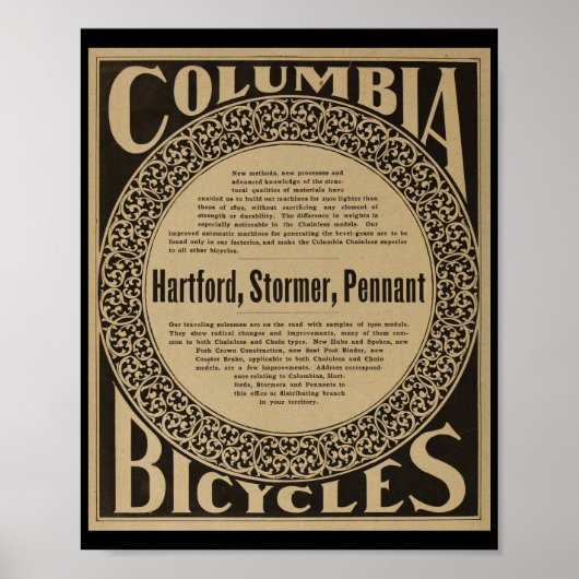 1899 Vintage Columbia Bicycles Ad Art Poster ポスター (正面)