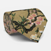 18.桃花小禽図、若冲桃の花と小鳥、若冲 ネクタイ (ロール)