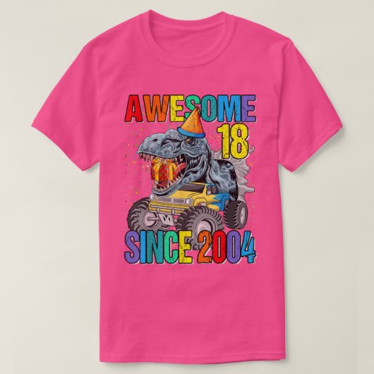18 Awesome Since 2004 Dinosaur Monster Truck 18th  Tシャツ (デザイン正面)