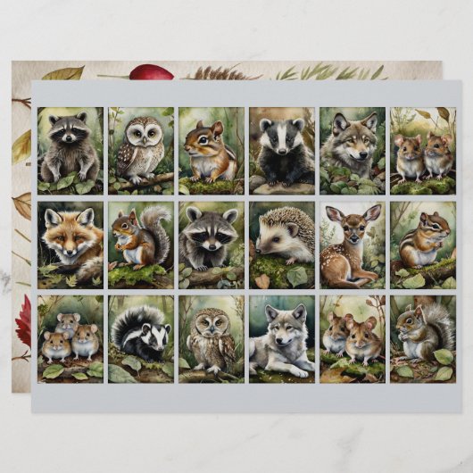 18 Forest Animal Rectangles 4 Junk Journaling Etc. (正面/裏面)