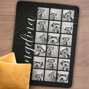 18 Photo Collage - CAN EDIT白黒・スクリプト シェルパブランケット
