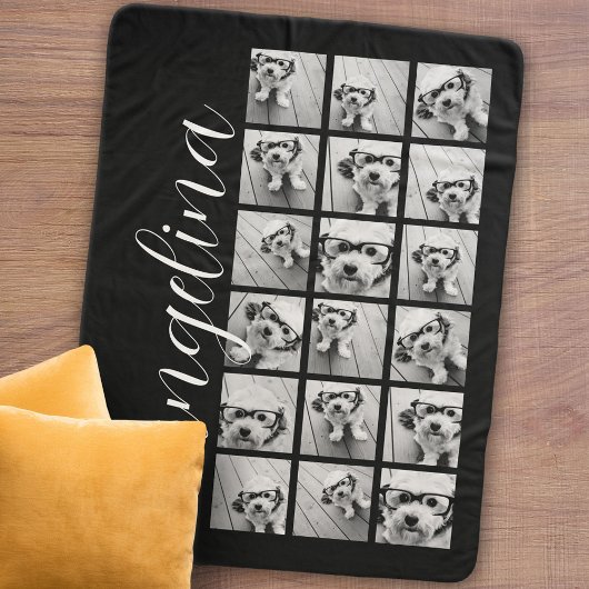 18 Photo Collage - CAN EDIT白黒・スクリプト シェルパブランケット