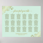 18 Table Wedding Seating Chart Mint Green & Gold ポスター (正面)