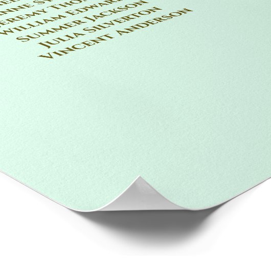 18 Table Wedding Seating Chart Mint Green & Gold ポスター (角)