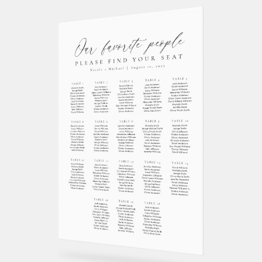 18 Tables Favorite People Acrylic Seating Chart アクリルサイン (傾斜)