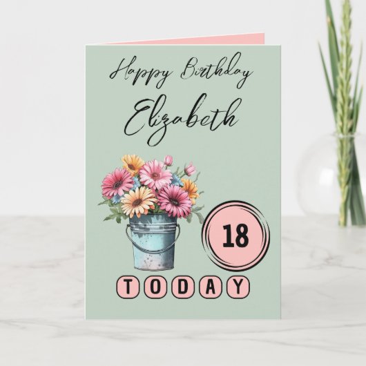 18 today gerbera flowers birthday green カード (正面)