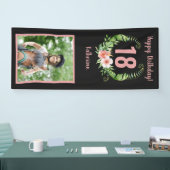 18thまたは任意の年齢の誕生日赤面ピンクフローラ 横断幕 (トレードショー)