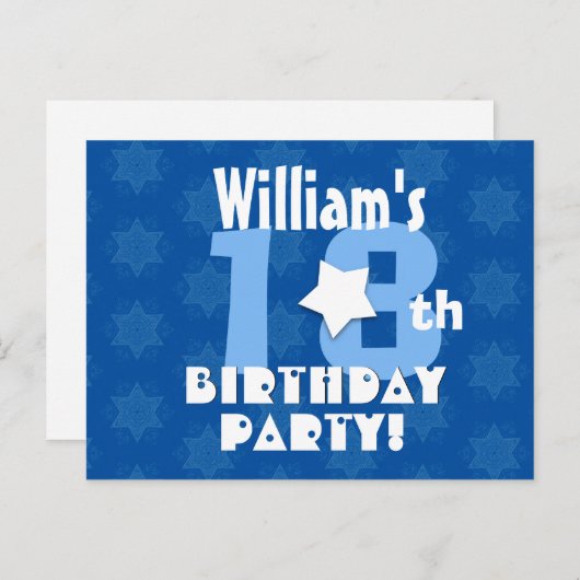 18thまたは任意の誕生日スターカスタムズK18Z BLUE インビテーションポストカード (正面/裏面)