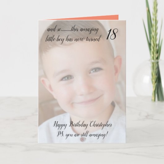 18thまだ驚くべきオレンジと黒の誕生日の写真 カード (正面)