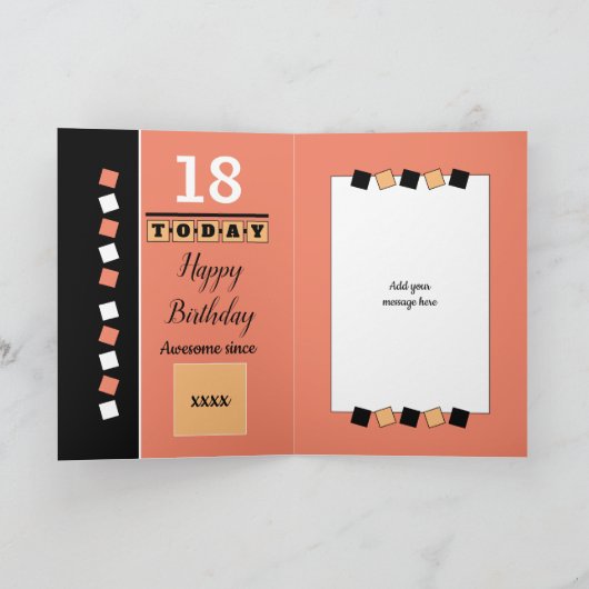 18thまだ驚くべきオレンジと黒の誕生日の写真 カード (内部)