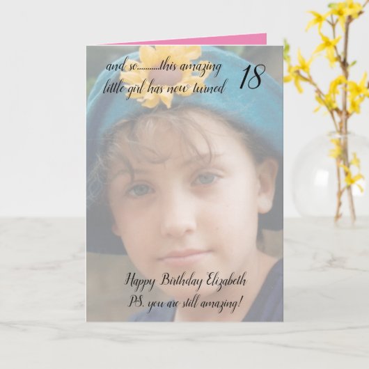 18thまだ驚くべきピンクと黒の誕生日の写真 カード (黄色い花)