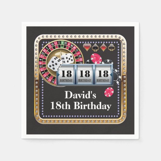 18thカジノトランプのポーカー遊ズカード誕生日ナプキンス スタンダードカクテルナプキン (正面)