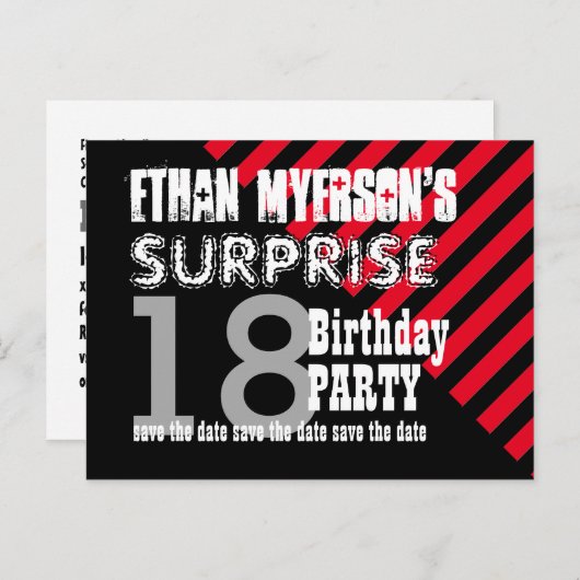18thサプライズ10代の誕生日日付を保存A09 案内ポストカード (正面/裏面)