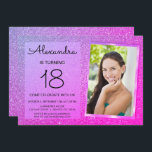 18thスパークルグリッターガーリーピンクと紫 招待状<br><div class="desc">18th Girl's Birthday Party エレガント Sparkleとグリッターピンクとパープルの誕生日の招待状は、ピンクとパープルの誕生日のパーティーに最適であるグラデーション。これらの写真や写真の招待状は、18の誕生日パーティーを回す女性に最適である。招待カードを更新して、自分の写真、名前、誕生日の場所の詳細を含めることができる。</div>