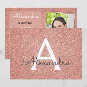 18thスパークルバラ金ゴールド赤面ピンク写真 招待状