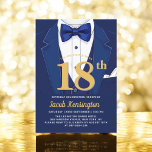 18thネイビーブルーと金ゴールドタキシード誕生日イベント 招待状<br><div class="desc">このネイビ祝ーのブルーと金ゴールドTuxedo誕生日イベント招待状とスタイルで、優雅さと洗練さを醸し出す。ネイビーお洒落ブルーの背景と輝く金ゴールドのアクセントは、豪華な出来事のトーンを設定し、マイルストーンお祝いに最適。洗練されたtuxedo-デザインと共にインスパイア、この招待は思い出に残る瞬間を詰め込んだ上品な夕べの本質を捉える。あなたの詳細でパーソナライズし、壮大で華やかな夜にあなたのゲストを招待状。マイルストーンの誕生日やフォーマルイベントに最適。</div>