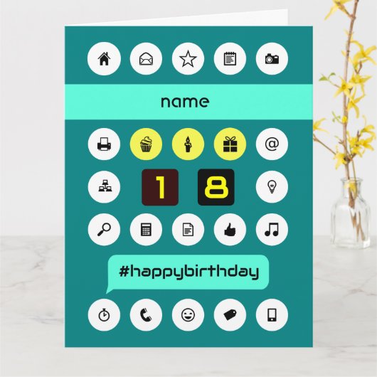 18thハッシュタグコンピューティング誕生日の追加name large カード (黄色い花)
