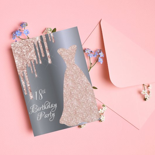 18thバースデードレスグリッタードリップシルバー 招待状