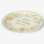 18thバースデーパーティラックス金ゴールドバラフローラアイボリー ペーパープレート (アングル)