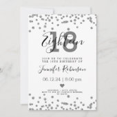 18thバースデーパーティーシルバーグラムグリッター紙吹雪 招待状 (正面)