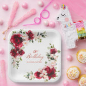 18thバースデーパーティードレッドピンクカスタムフローラ ペーパープレート (パーティー)