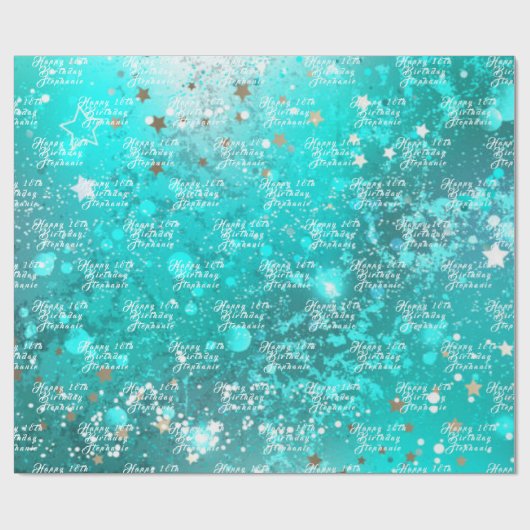18thバースデーパーティーネームティール（緑がかった色）アクアターコイズ ラッピングペーパー (フラット)