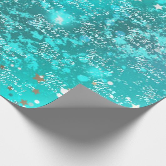 18thバースデーパーティーネームティール（緑がかった色）アクアターコイズ ラッピングペーパー (角)