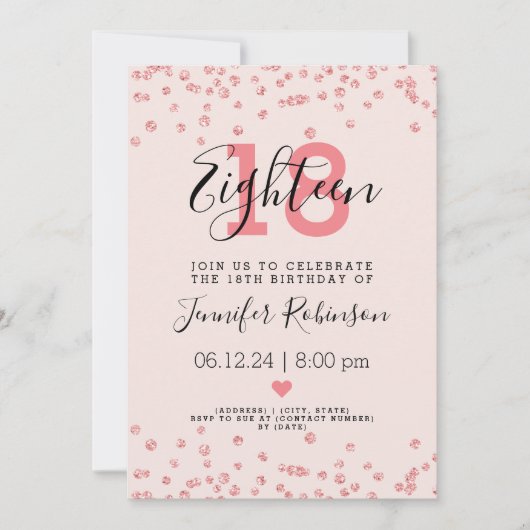 18thバースデーパーティーバラ金ゴールドグラムグリッター赤面 招待状 (正面)