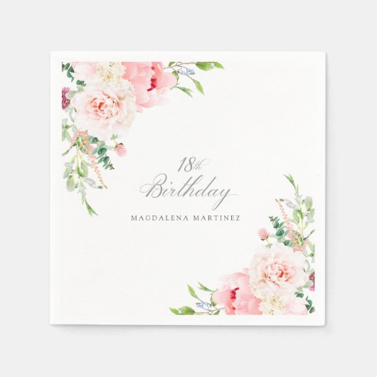 18thバースデーパーティーピンクフローラカスタムカクテル スタンダードカクテルナプキン (正面)