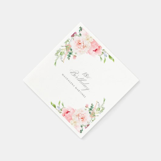 18thバースデーパーティーピンクフローラカスタムカクテル スタンダードカクテルナプキン (角)