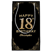 18thバースデーパーティーブラック&金ゴールドグリッター枠 スモールペーパーバッグ (正面)