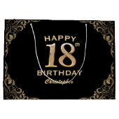 18thバースデーパーティーブラック&金ゴールドグリッター枠 ラージペーパーバッグ (裏面)