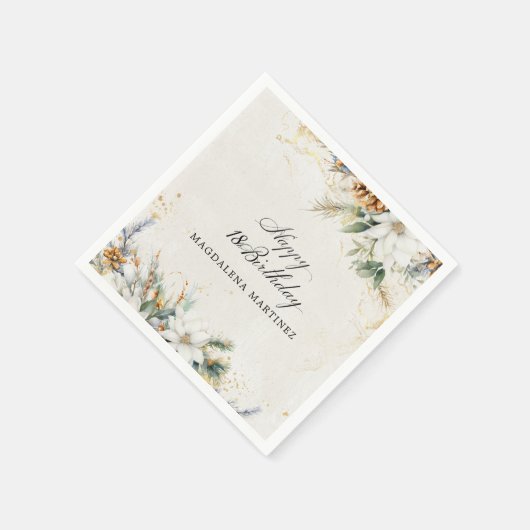 18thバースデーパーティーホワイトウィンターカスタムフローラ スタンダードカクテルナプキン (角)