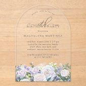 18thバースデーパーティーホワイトブルーフローラアーチ アクリル招待状 (正面)