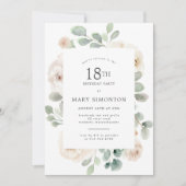 18thバースデーパーティーホワイトローズフローラ 招待状 (正面)