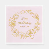18thバースデーパーティールックス金ゴールドバラピンクカクテル スタンダードランチョンナプキン (正面)
