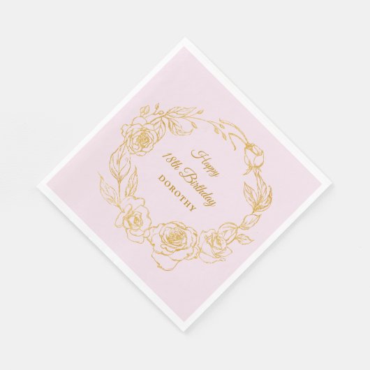 18thバースデーパーティールックス金ゴールドバラピンクカクテル スタンダードランチョンナプキン (角)