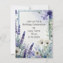 18thバースデーパーティー招待状と青い花 招待状