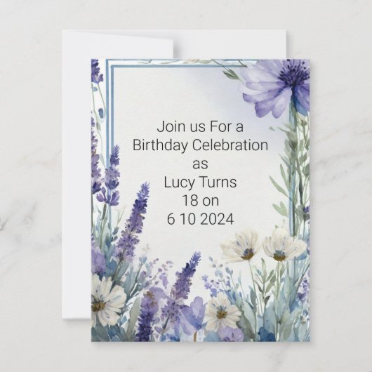 18thバースデーパーティー招待状と青い花 招待状 (正面)