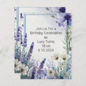 18thバースデーパーティー招待状と青い花 招待状 (正面/裏面)